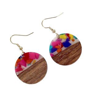 Bohemian Wooden and Acrylic Colorful Earrings 1 in x 1 in Discs